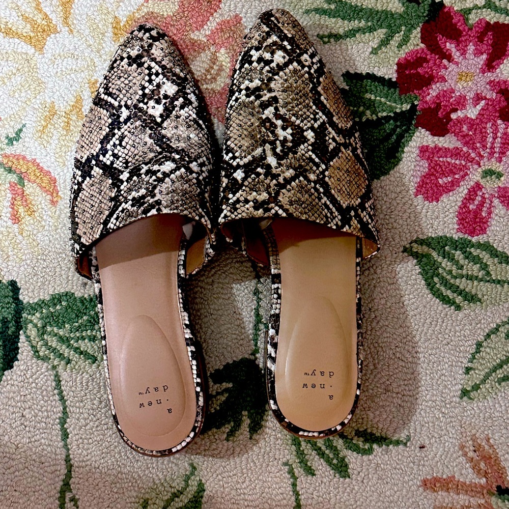Snakeskin mules size 11